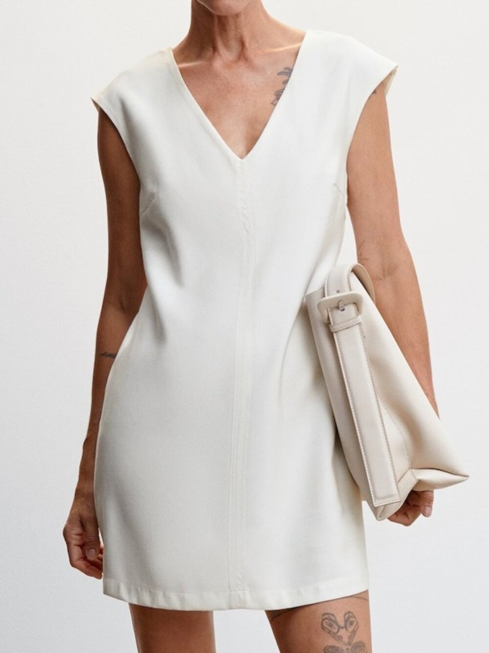NWT Mango V-Neck Short Sleeve White Mini Dress size 2 XS